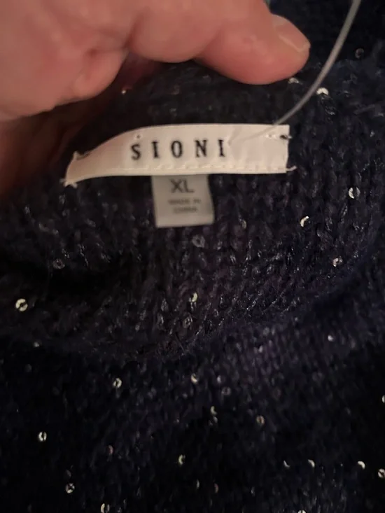 Sioni Deep Navy Sequin Knit Sweater XL - Picture 13 of 14